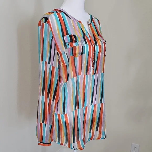 Ariat Sheer Long Sleeve Blouse Multicolor Women's Sz M - Picture 4 of 10
